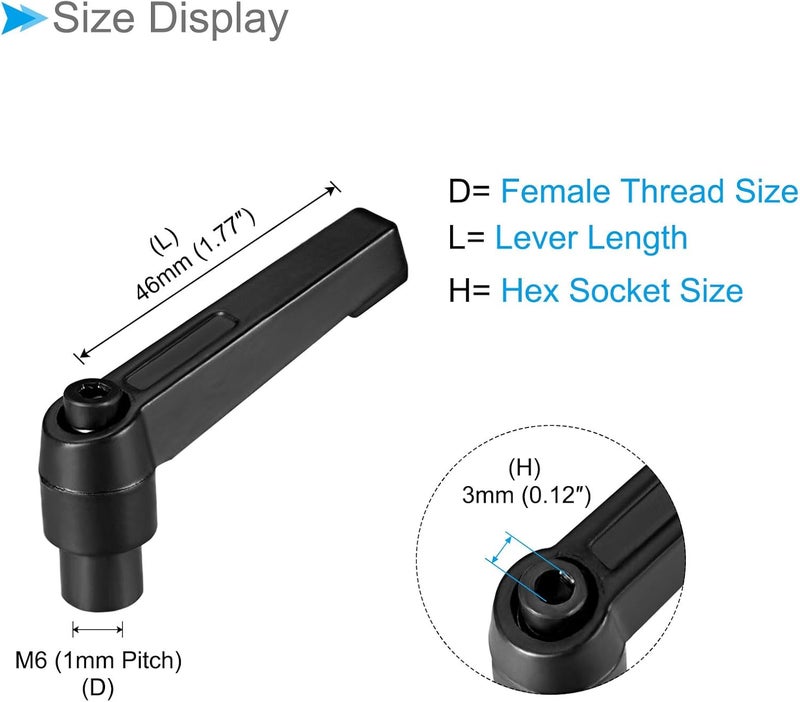 CoCud Clamping Lever Handles, M6 Female Thread 46mm Lever, Adjustable Quick Release Locking Rotating Knobs Black - (Applications: for Lathe Machinery), 6-Pieces - Image 2